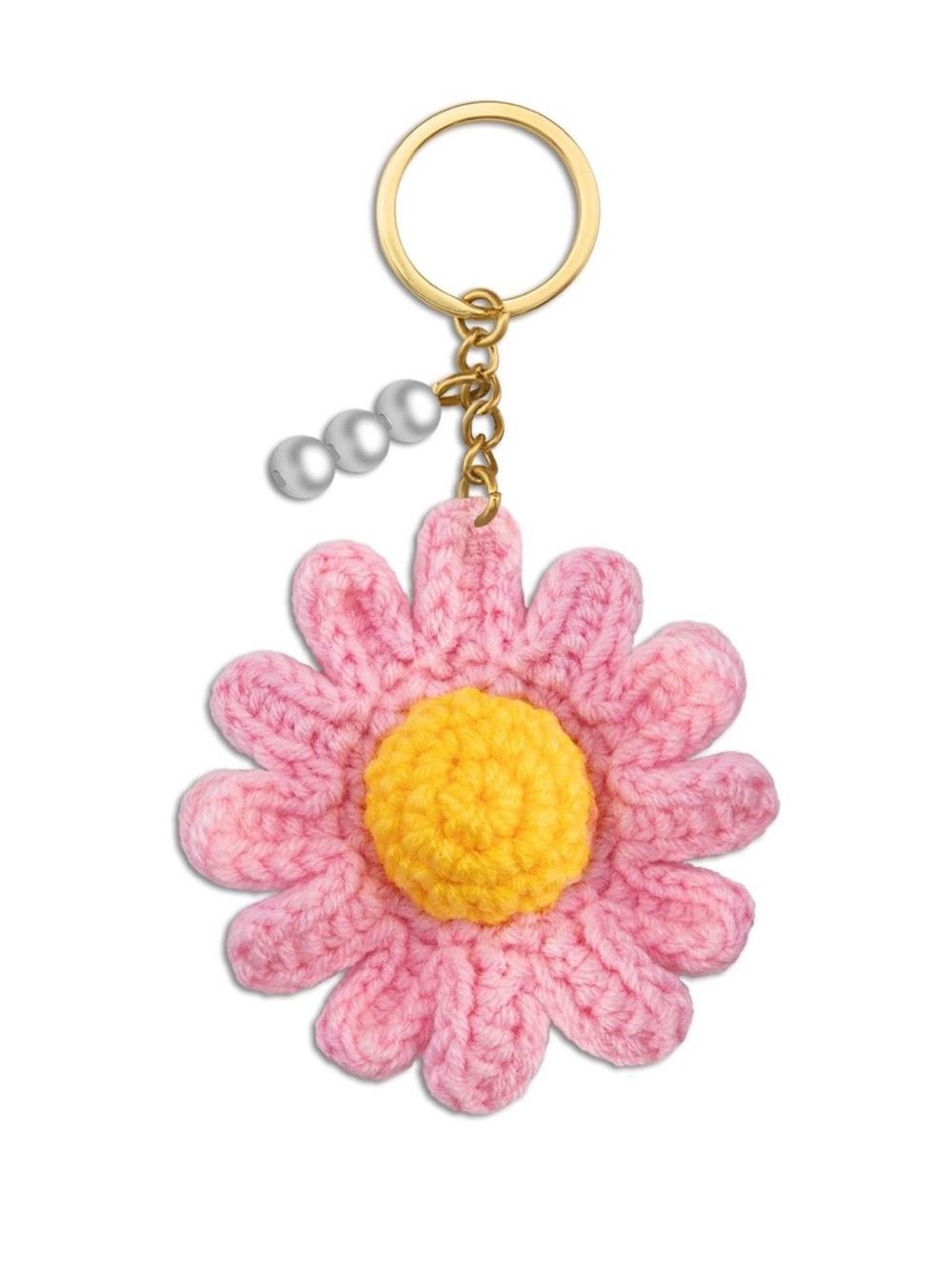 $22.00- Handmade Crocheted Pink Daisy Bag Charm Keychain